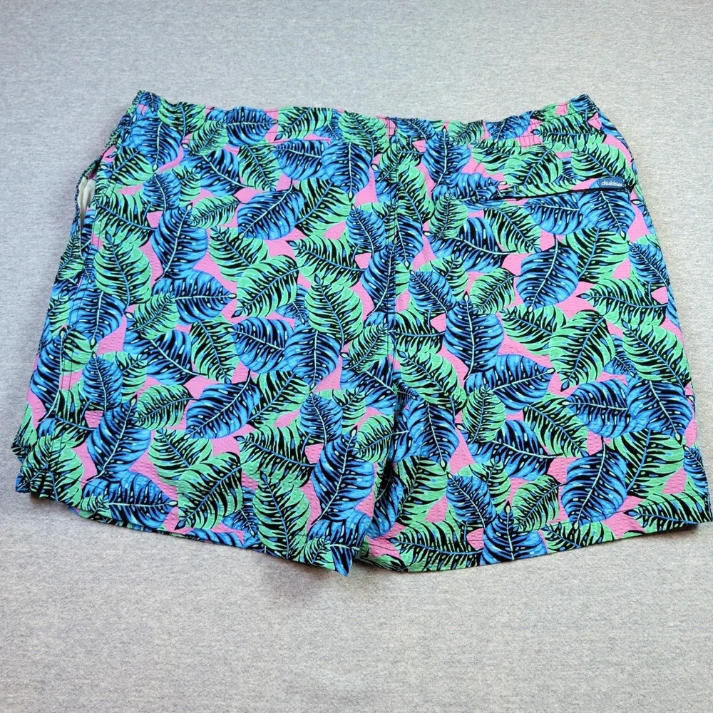 Chubbies Mens XL Swim Trunks Tropical Palm Leaf Blue Green Pink 5.5 Inseam